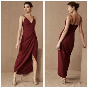 BHLDN Caron Burgandy Formal Dress Spaghetti Straps V-neck Crepe Lined Hidden Zip
